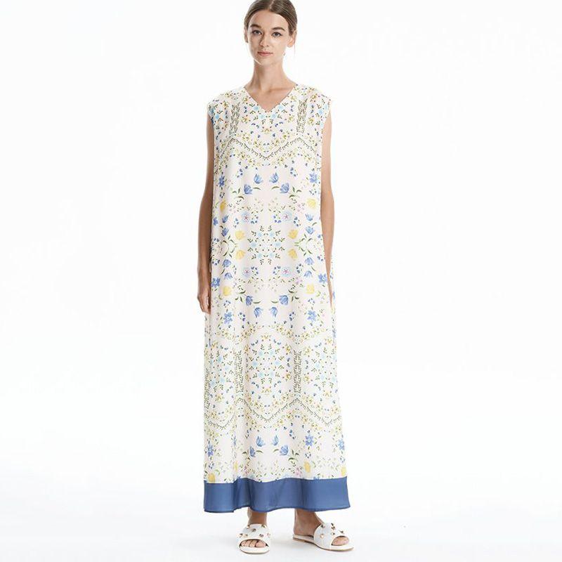 

Full Body Print Large Long Non-Tight Waist Loose Casual Dress plus Size Color XS