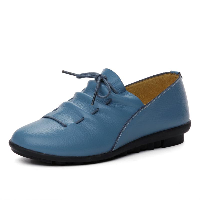 Damskor för vår och sommar i äkta läder som andas, lätta platta loafers, promenadskor i läder