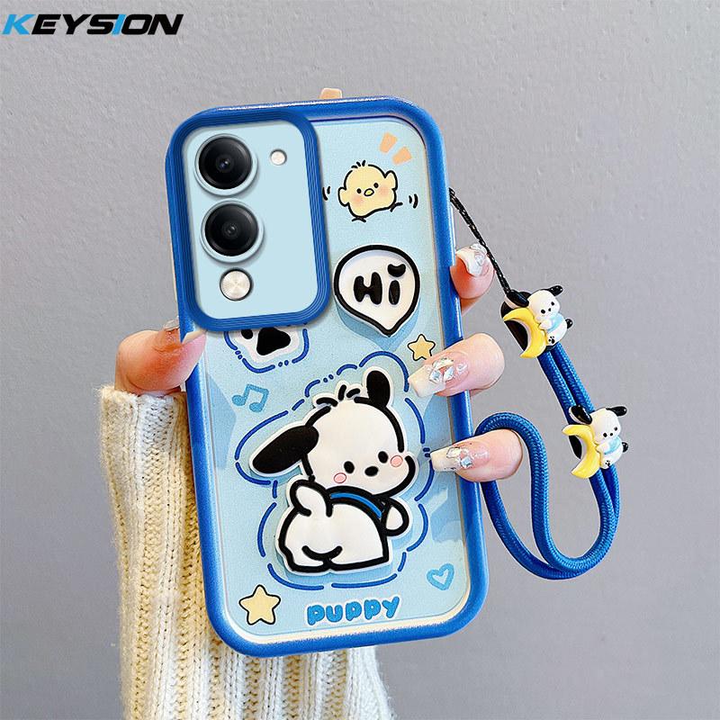KEYSION Shockproof Case for VIVO Y04 with Lanyard Soft Silicone Cute 3D Cartoon Doll Phone Cover for VIVO Y29s 5G