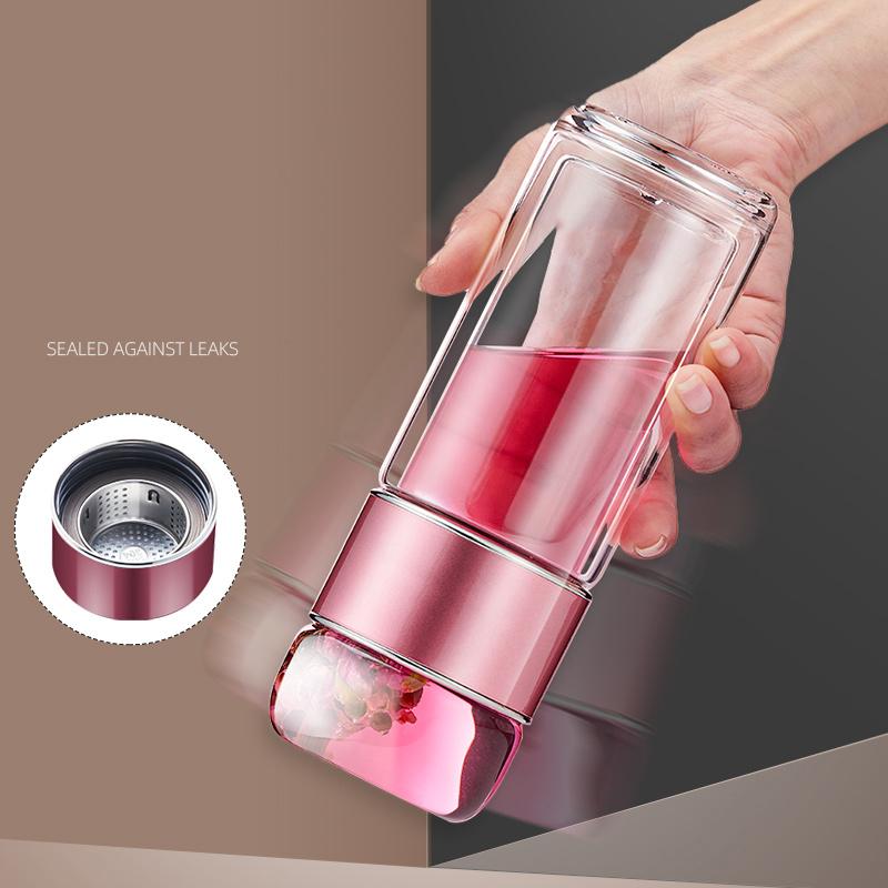 Gianxi Tea Separation Tea Cup Double-Layer Insulated Glass Cup Trendy Household Portable Water Cup Women'S Summer Cup