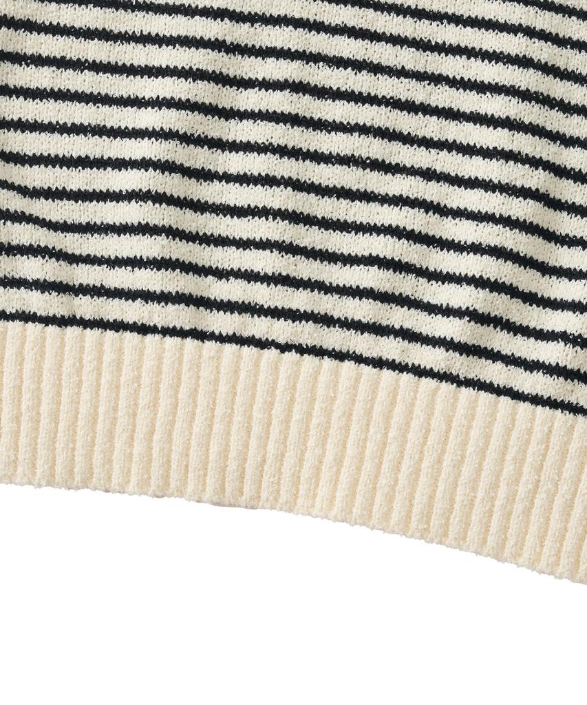 ANALOG MOOD Marine Stripe Round Short Sleeve Knit (Ivory)