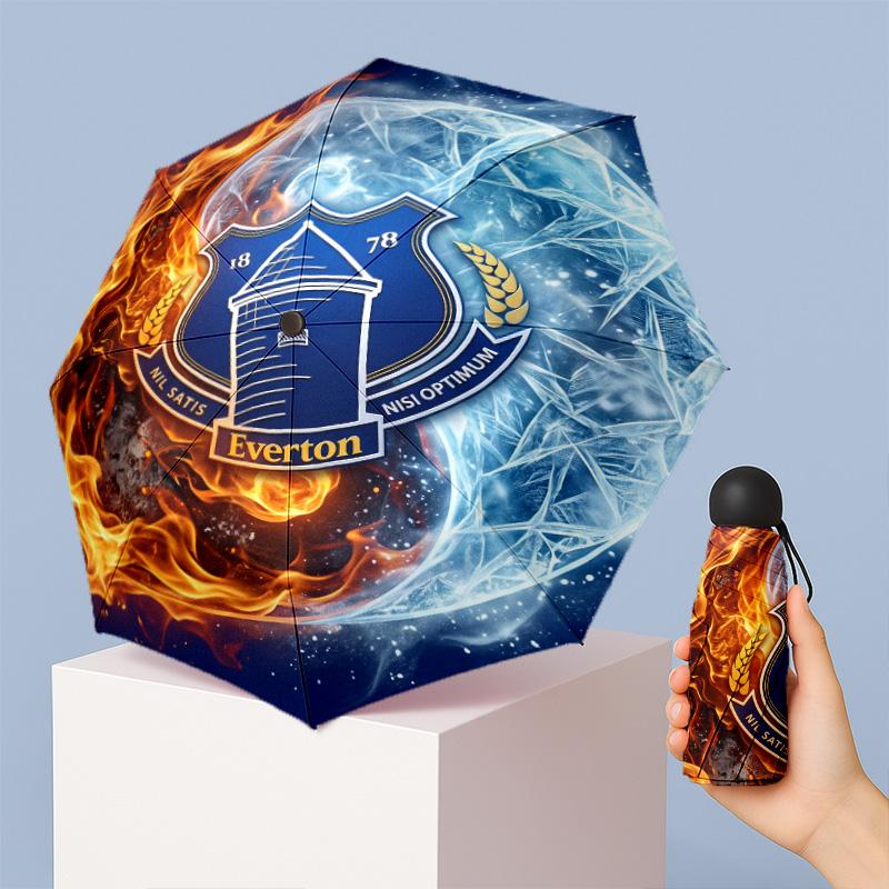Everton Football Pattern Printed Mini 5 Folds 8 Ribs Compact Umbrella Windproof Waterproof Lightweight Portable Folding