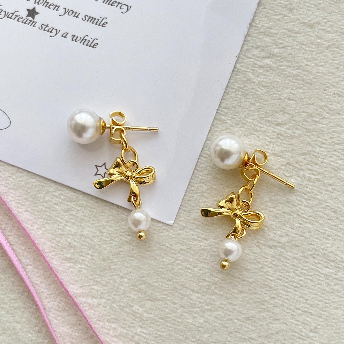 

Серьги-гвоздики с бантом и иглой из серебра 925 пробы, женские изысканные серьги с жемчугом, новые серьги высокого класса 925 silver needle