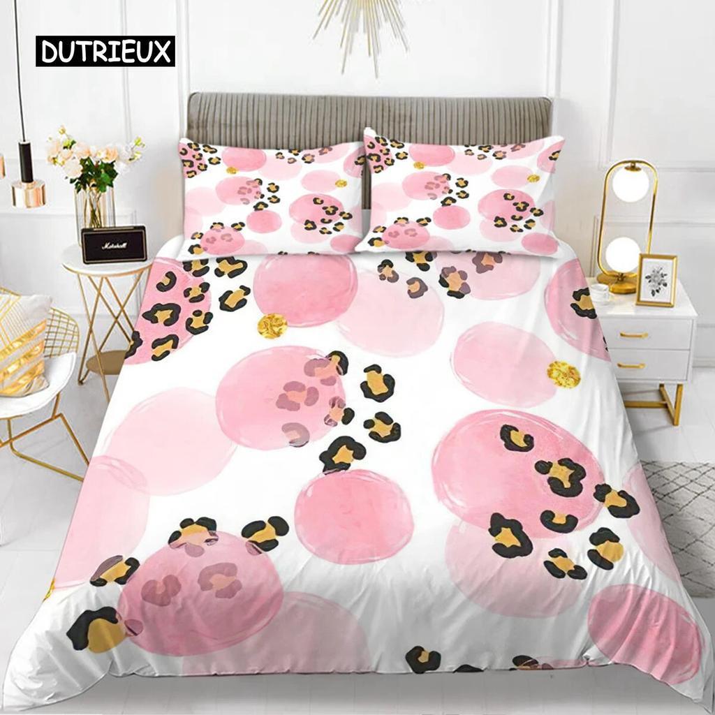 Leopard Print Duvet Cover Set Pink Girly Chic Cheetah Print Bedding Set for Boy Teen Polyester Wild Animal Theme Comforter Cover Three Piece Set