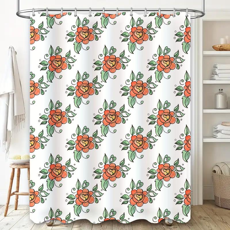 Vintage Roter Blumiger Duschvorhang Badezimmer Dekor Wasserdicht Waschbarer Stoff Duschvorhänge Für Heimdekoration Weiße Farbe (180