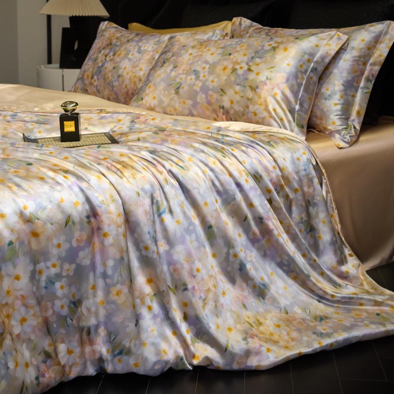 Luxurious Heavy Silk Four-Piece Double-Sided Mulberry Silk Duvet Set with Ice Silk Finish