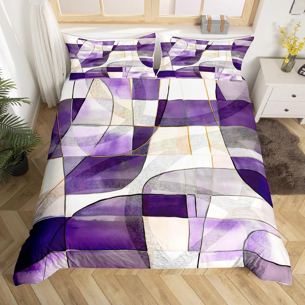 Feelyou Geometrisches Bettwäsche-Set Queen-Size Grün Schwarz Grau Bettbezug-Set für Jungen Mädchen Teenager Rechteck Quadrat Bettbezug Modern Abstrakt