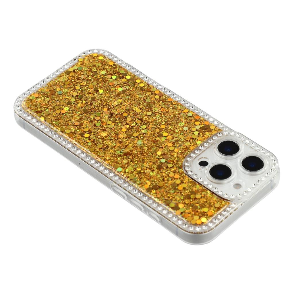 For iPhone 16 Pro Max Case Rhinestone Edge Glitter Epoxy TPU Phone Cover