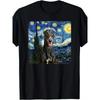 Men'S & Women'S Black Greyhound Starry Night T-Shirt - Van Gogh Inspired Dog Lover Gift, 100% Cotton Short Sleeve Tee with Iconic Art & Greyhound