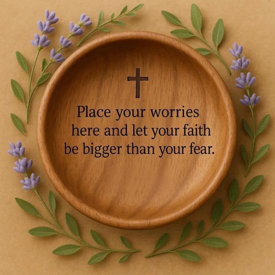 Yousheng Wooden Prayer Bowl Farmhouse Rustic Handcrafted Bible Verses Faith Bowl Round Decorative Scripture Blessing Bowl Religious Christian Gift