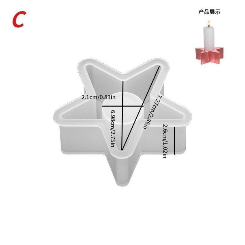 Candle Holder Silicone Mold 3D Heart/Star/Round Candlestick Holder Casting Mould Concrete Resin Molds Rod Taper Candle Holder