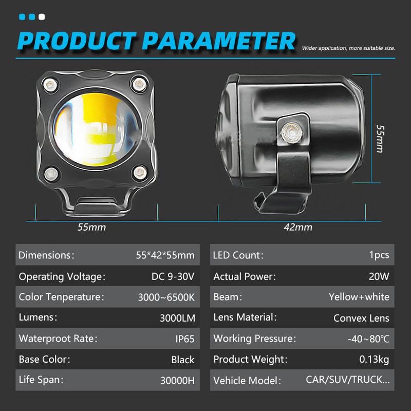 2 stücke Universal Motorrad LED Scheinwerfer Scheinwerfer Nebel Licht 20W 5000 Lms LED Scheinwerfer Dual Farbe Weiß Gelb