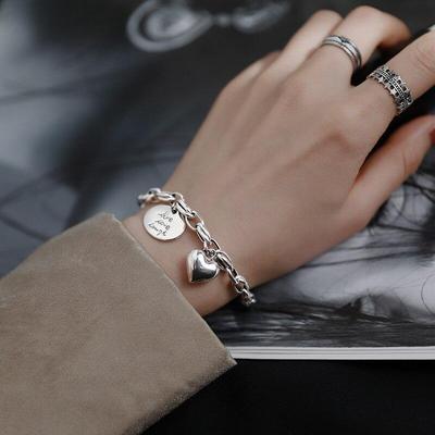 925 Sterling Silver Love Heart Oval Shape Letter Thai Silver Bracelet For Women Gifts Jewelry Dropshipping S -B404