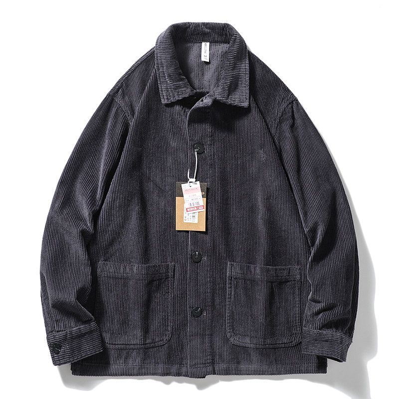 Japanese-Style Retro Spring and Autumn Export Casual Polo Collar Shirt Gray L