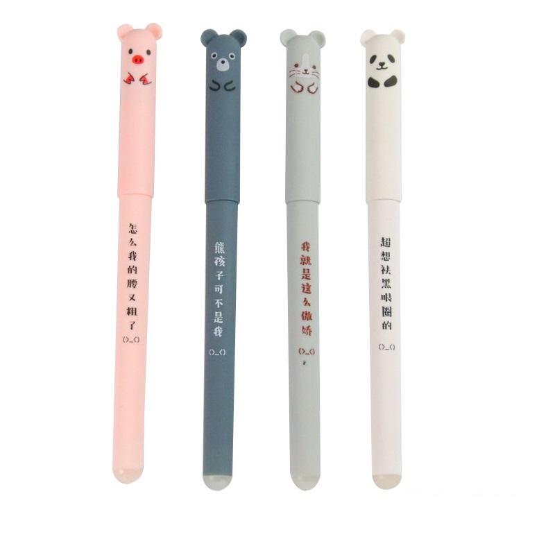 1/4 Pcs/Set Kawaii Erasable Gel Pen Pig Bear Cat Mouse 0.5mm Blue Ink School Office Stationery Gift Korean Stationery SB09