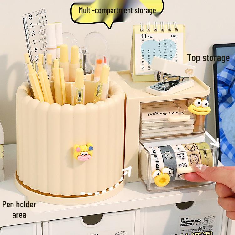 Rotating Pen Holder: Creative, Cute, Multifunctional, Large-Capacity Desktop Organizer for Students
