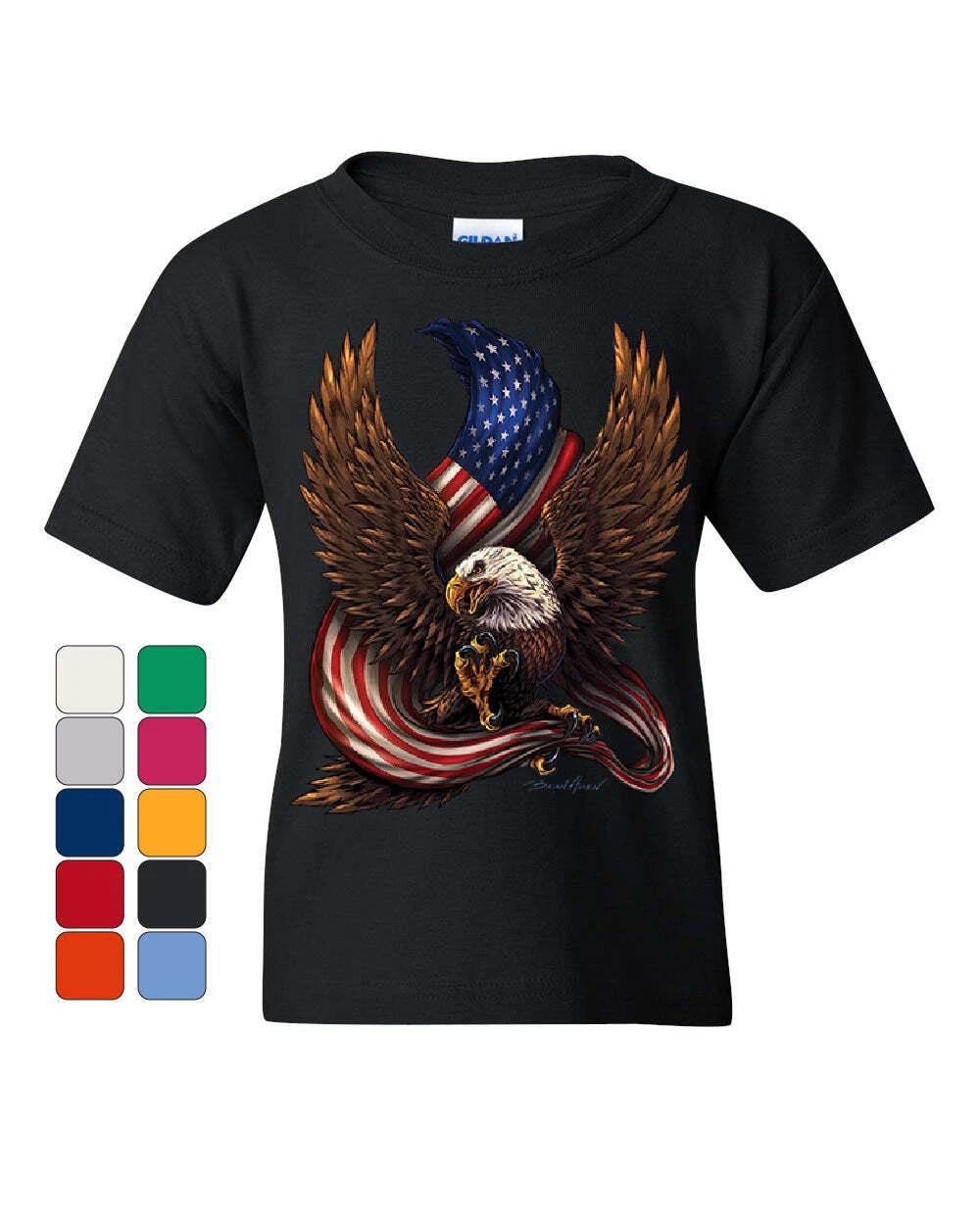 USA Stars and Stripes Youth kids boys T-Shirt Patriot American Pride Bald Eagle Kids Tee 120