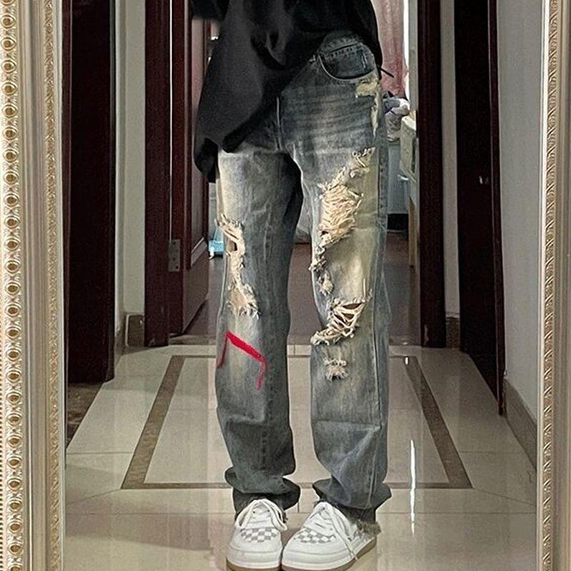Damen High-Waist Retro Slimming Ripped Straight Leg Jeans