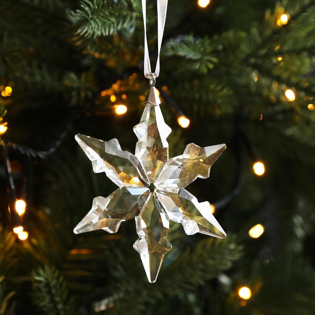 High-End Crystal Snowflake Pendant - Transparent Glass Hexagonal Star Christmas Tree Ornament