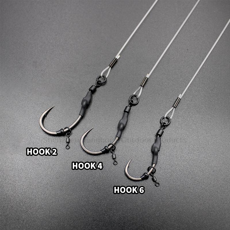 3pcs/pack Carp Fishing Accessories Ready Made Combi Spinner Rig Krank Hook Size 2 4 6 With Booms QC Swivel For Carp Fishing Terminal Tackle