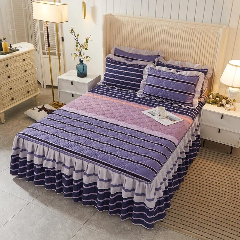 1piece Sheets for Bed Thick Warm Elastic Fitted Queen Mattress Pad Bedspread Bed Skirt Wedding Bedskirt No Pillowcase