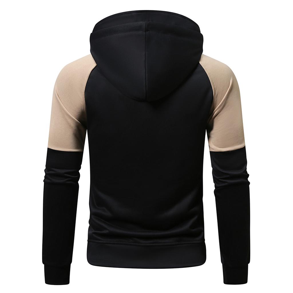 New autumn and winter men's hooded color-blocked sweatshirts, youth sports fashion cardigans, leather sweatshirt jackets