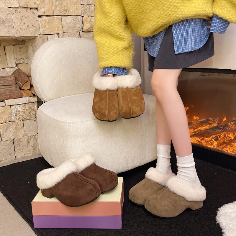 Women's lightweight comfortable non-slip heightening winter warm plush lining non-slip durable casual cotton slippers