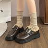 Black British style small leather shoes women's winter 2025 new Japanese uniform shoes platform sole one pedal velvet loafers