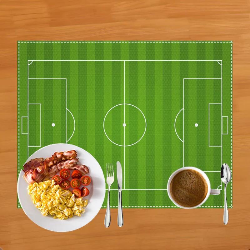 Fußballfeld Druck Platzset für Esstisch Leinen Tischgeschirr Matte Kaffeetassenuntersetzer Esstischmatten Küchenzubehör