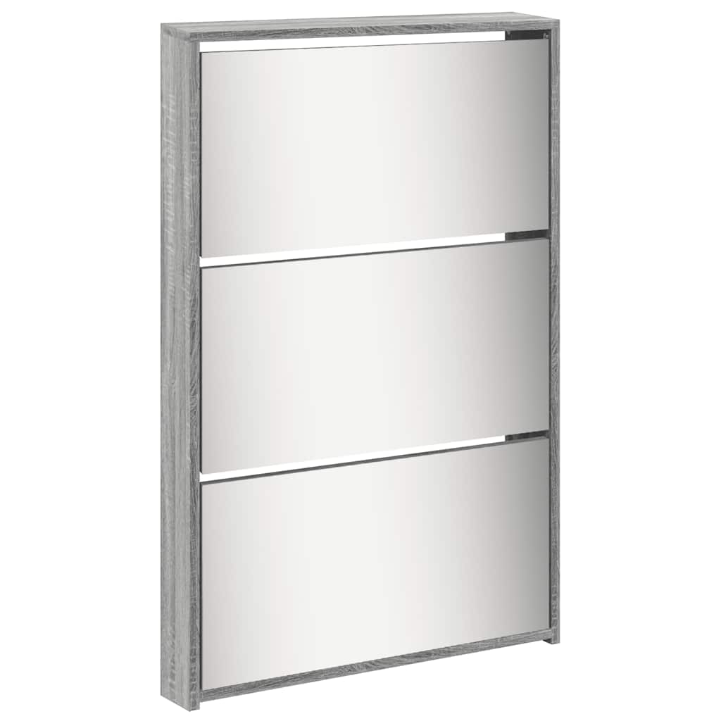 Shoe Cabinet with Mirror 5 Flip Down Compartments Grey Sonoma 63 x 17 x 169.5 cm
