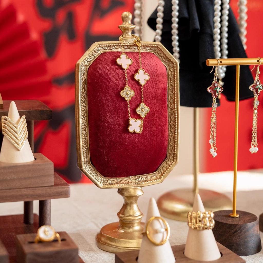Vintage Velvet Jewelry Display Stand Portable Photo Frame Earring Holder Earrings and Bracelet Storage Rack Home Decoration Gift