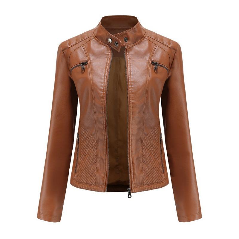 Stand-up Collar Leather Jacket Women's New Leather Jacket Women's Jacket Slim Thin Small Coat Women's Motorcycle Clothes