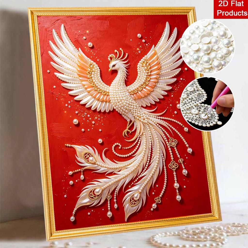 DIY Framed Pearl Painting Kit Red Phoenix Bird Pattern 3D Sparkling Bead Art Canvas Ready to Display Home Decor Gift Craft Wall Hanging Art