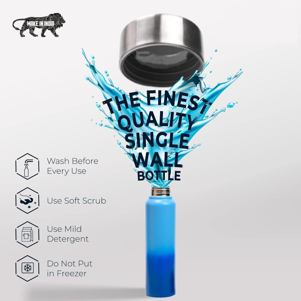 Stainless Steel Water Bottle 1 Ltr For Kids, Boys, Girls, 1 Litre Bottles for Gym, Fridge Use, School & Office (Steel Cap - Set of 3, Blue Blue)