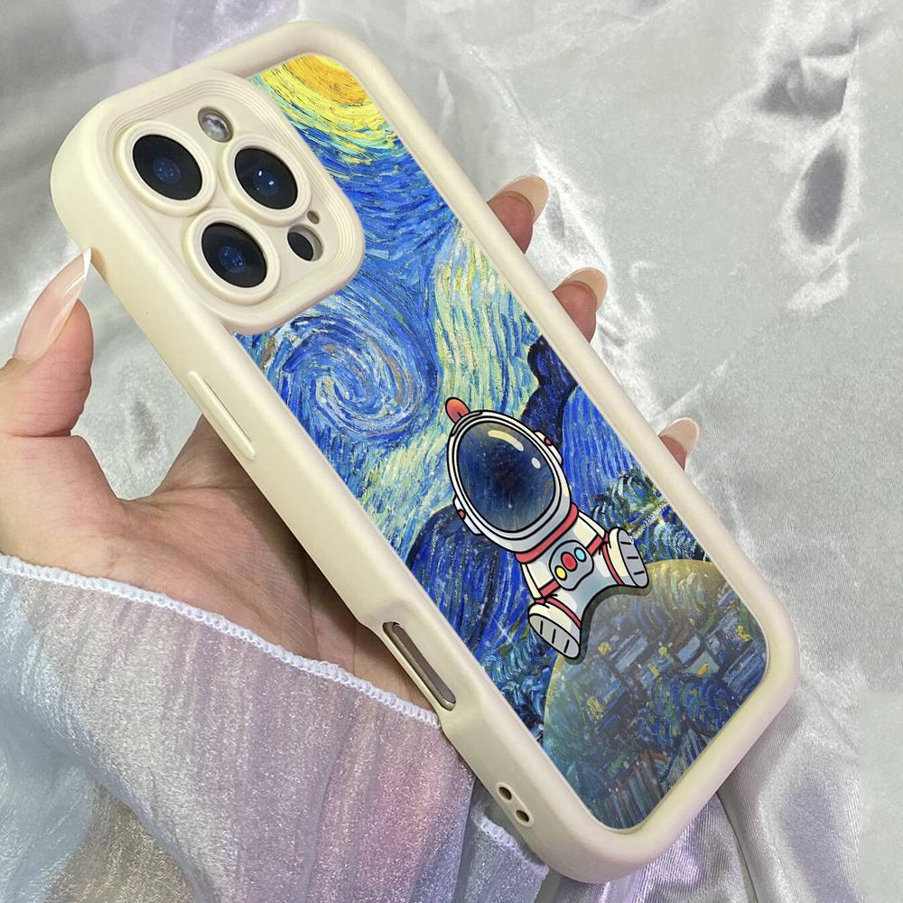 JT198 Cute Astronaut Art for iPhone 17 16 15 14 Pro Max Samsung S26 S25 Ultra A17 A16 A07 A56 A06 A55 Xiaomi 15T Redmi 15c 14C Note 13 Soft TPU Case