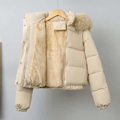 Winter Short Parkas Women's Cotton-padded Clothes Add Velvet Thicken Outerwear Fur Collar Removable Hooded Coats Warm Jackets