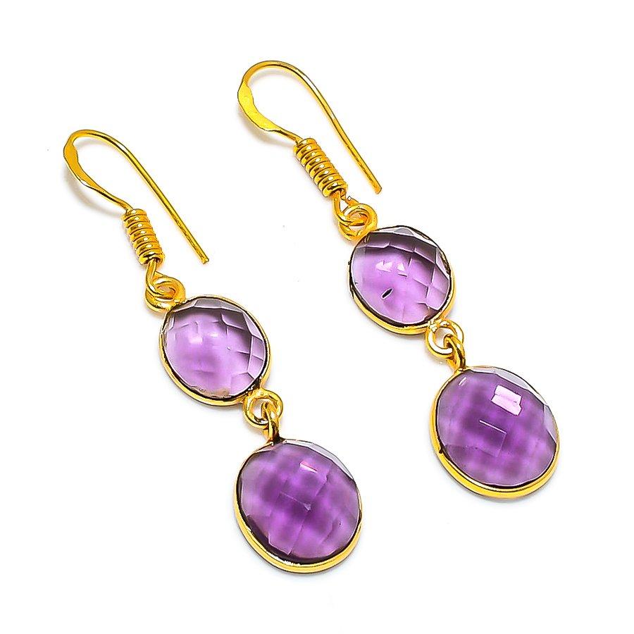 Amethyst Gemstone Handmade 925 Sterling Silver Jewelry Earring 1.85" GK-4939