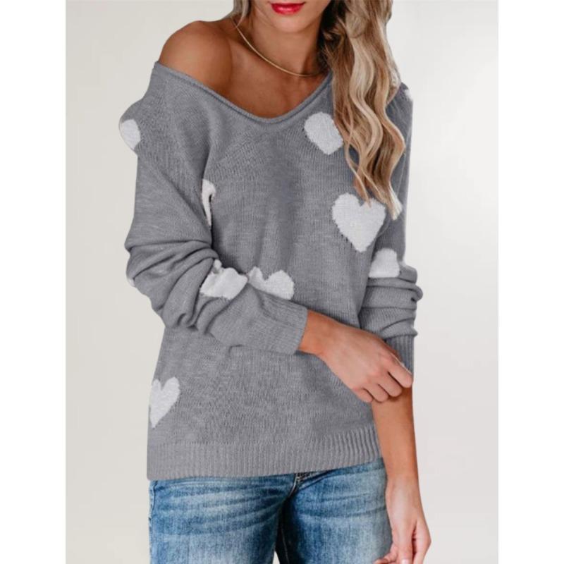Herbst- und Winter-Neue Modelle, lockerer Liebe Valentinstag V-Ausschnitt Strickpullover Pullover Damen