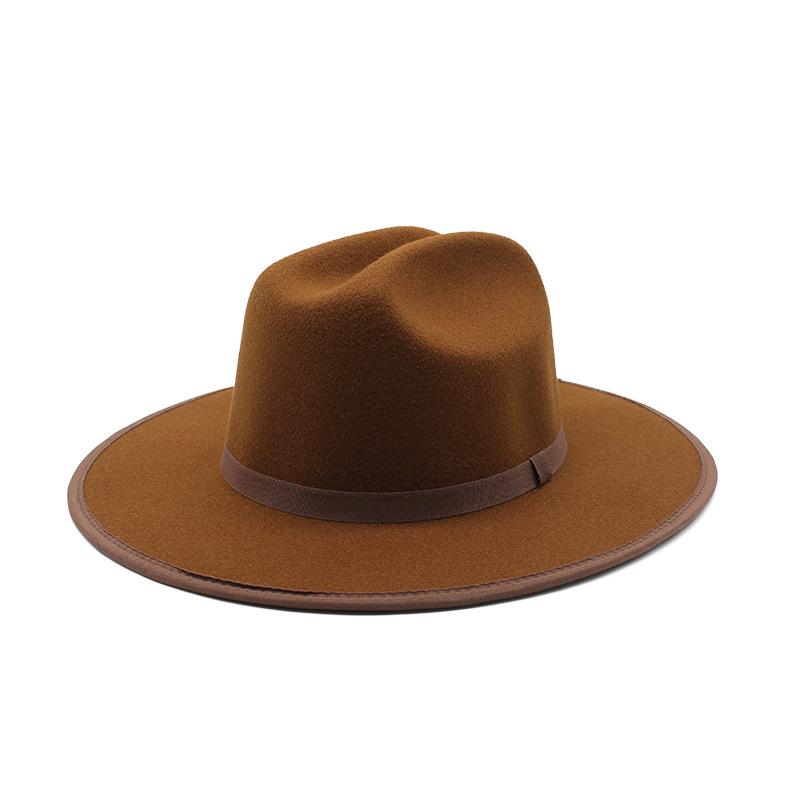 Wełniany kapelusz kowbojski, kapelusz typu fedora z taśmą, europejski i amerykański kapelusz jesienno-zimowy