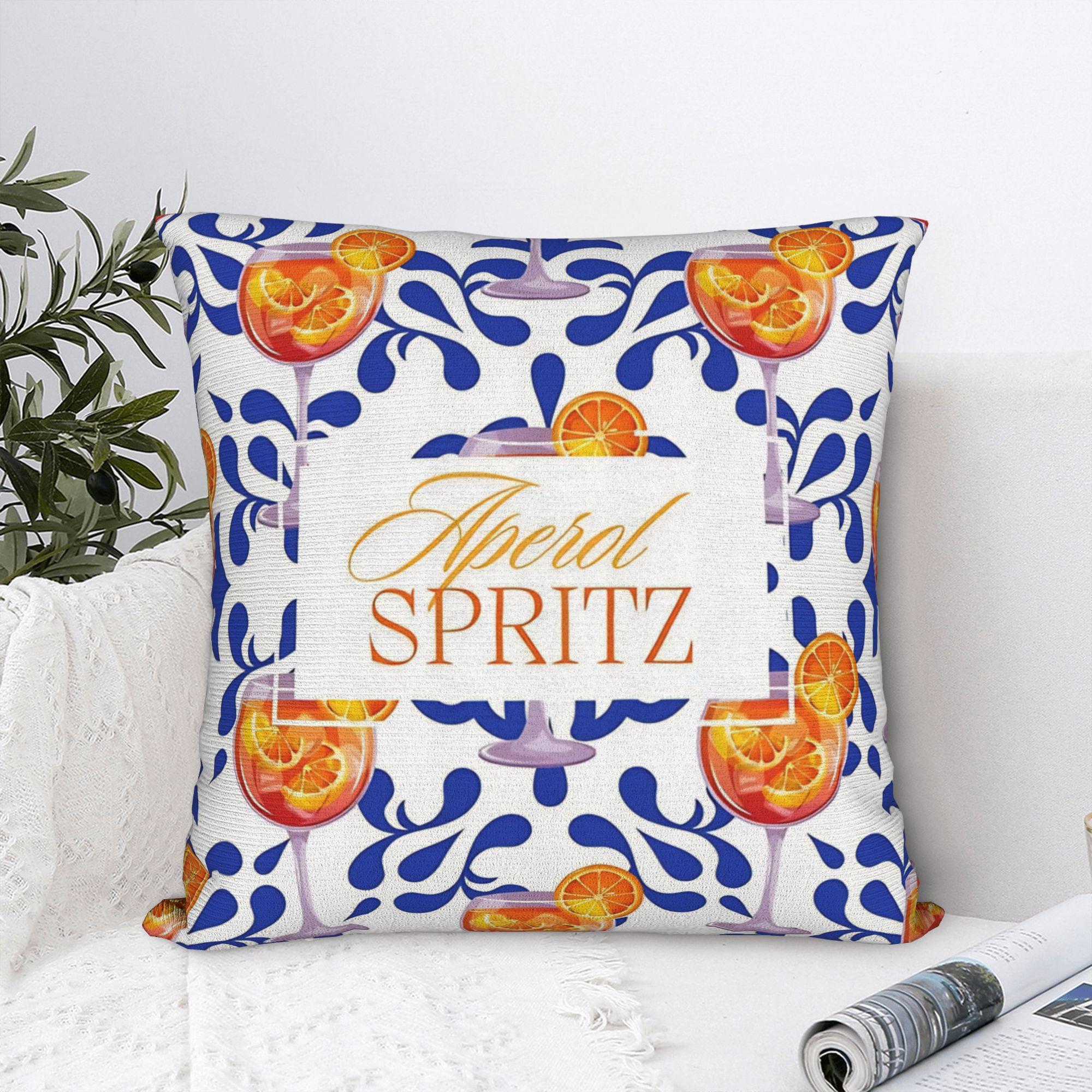 Annier Unisex Orange Pillow Cover Aperols Spritz Cocktail Morden Pillow Case For Living Room Chair Pillowcases
