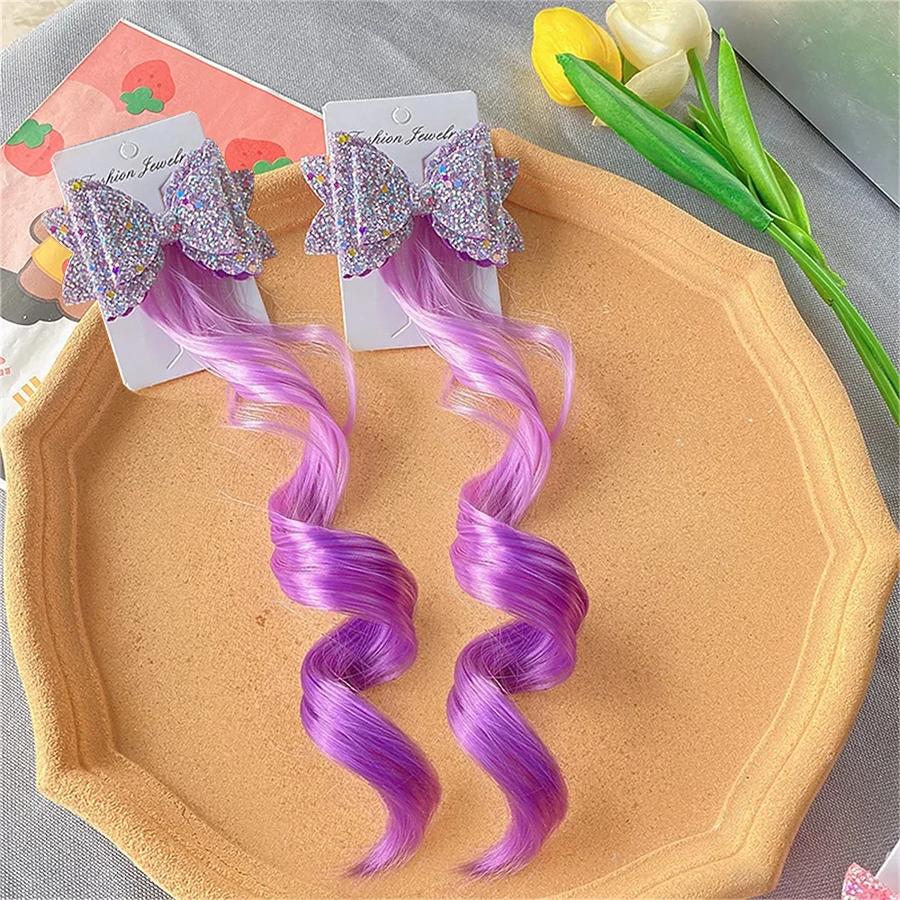 1/2pcs Cute Curly Hair Bowtie Wig Girls Hairpins Ombre Color Headwear Hair Clips For Princess Dress Up Birthday Gift Party Favor