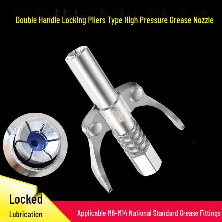 Self-Locking Grease Gun Nozzle with Double-Handle for High-Pressure Greasing