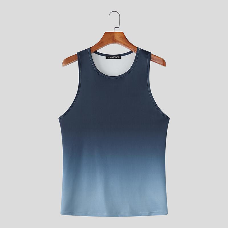 

INCERUN Summer Men O Neck Sleeveless Gradient Casual Thin Tank Tops 3XL