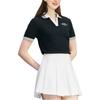 Fila Tennis Stylish Comfortable Breathable Color Block Vintage College Style Embroidered Logo Short Sleeve Polo Shirt Women Tops Black A51W523101F-BK