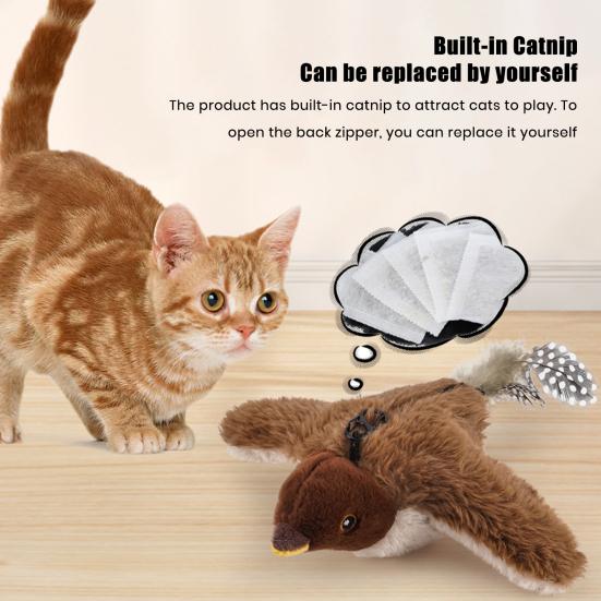 Cat Toy USB Rechargeable Electric Simulation Bird with Catnip Plush Flying Bird with Lifelike Chirping for Kitty Exercise