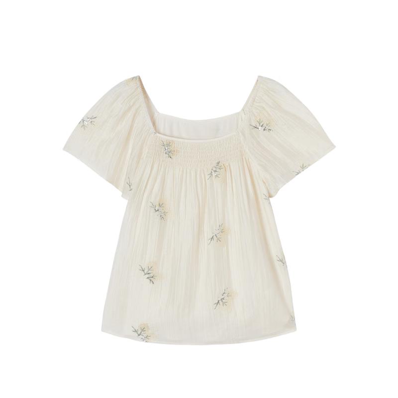 Women s French Embroidered Chiffon Babydoll Blouse XL