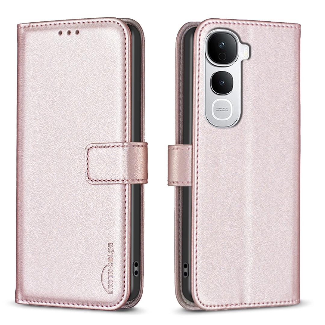 

For vivo Y400 Pro 5G Phone Case BINFEN COLOR BF17 Wallet Folio Flip Leather Cover Rose Gold