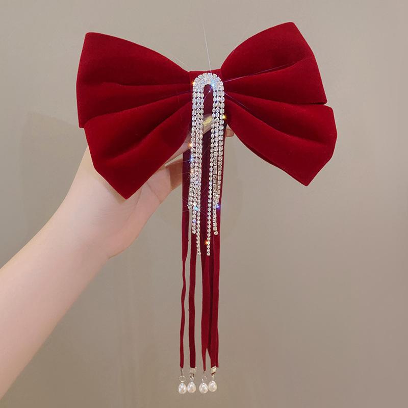 Red Bow Headdress For Ladies Sweet Hair Clip Bride Engagement Wedding Hairpin Spring Clip Fashion Hair Accessories Gifts