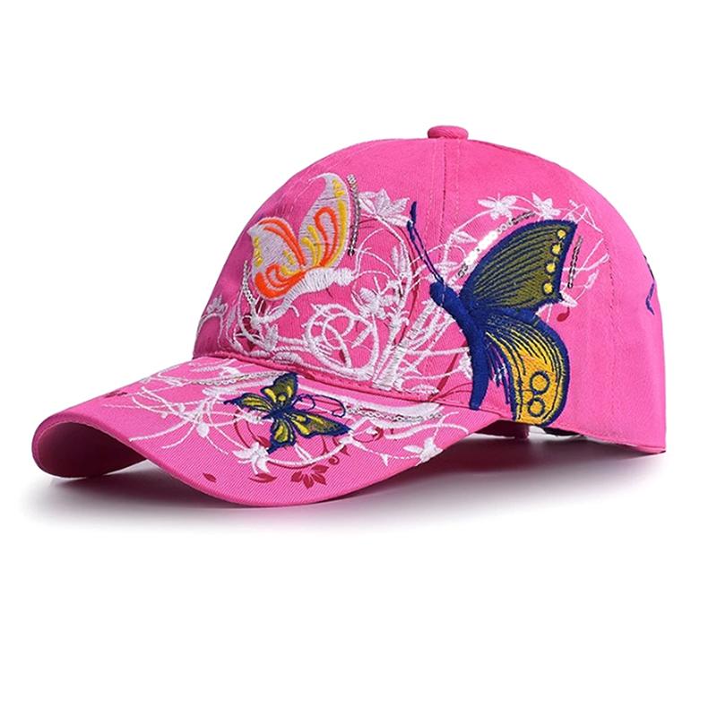 

1Pcs Butterfly Embroidered Baseball Cap Spring And Summer New Female Outdoor Sun Hat Mountaineering Hat світло-рожевий колір