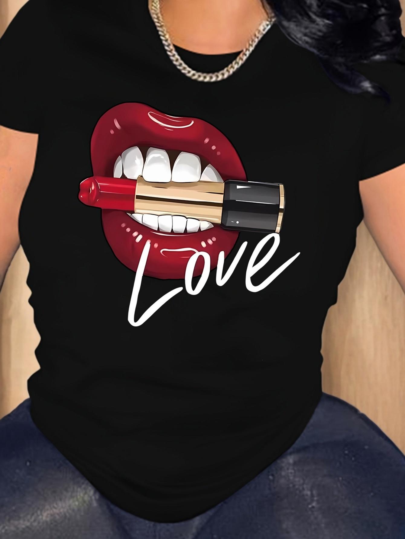 Lips Bite Lipstick Love Graphic T-shirt S